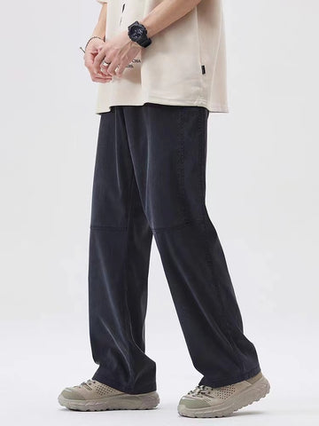 Wiaofellas Summer Light&Thin Men's Pants Straight Loose Sweatpants Soft Lyocell Fabric Husband Home Casual Wide Leg Long Baggy Trousers